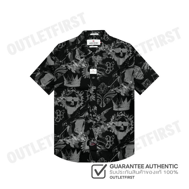 JOHN HENRY รุ่น MEN'S SHORT SLEEVES SLIM FIT SHIRT (BLACK) CODE: JH F424MSSSM32 เสื้อเชิ้ตแขนสั้น เสื้อเชิ้ตผู้ชาย