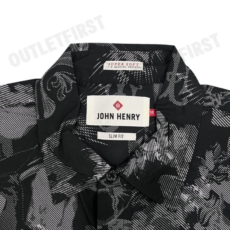 JOHN HENRY รุ่น MEN'S SHORT SLEEVES SLIM FIT SHIRT (BLACK) CODE: JH F424MSSSM32 เสื้อเชิ้ตแขนสั้น เสื้อเชิ้ตผู้ชาย