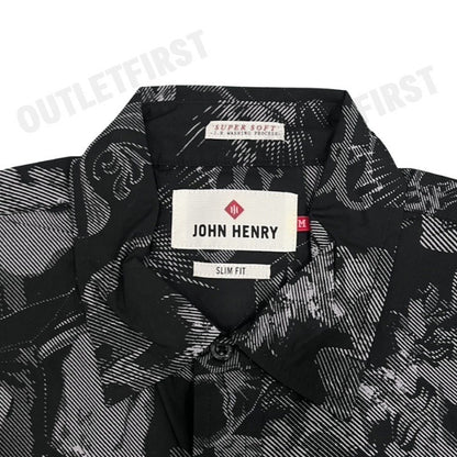 JOHN HENRY รุ่น MEN'S SHORT SLEEVES SLIM FIT SHIRT (BLACK) CODE: JH F424MSSSM32 เสื้อเชิ้ตแขนสั้น เสื้อเชิ้ตผู้ชาย