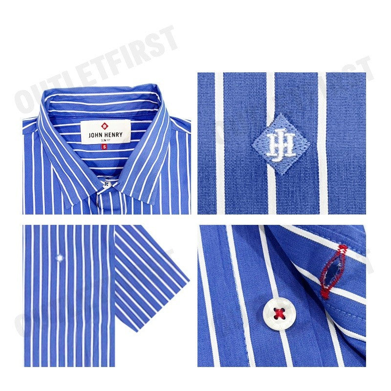 JOHN HENRY รุ่น MEN'S SHORT SLEEVES SLIM FIT SHIRT (BLUE) CODE: JH F424MSSSM43 เสื้อเชิ้ตแขนสั้น เสื้อผู้ชาย เสื้อจอร์น