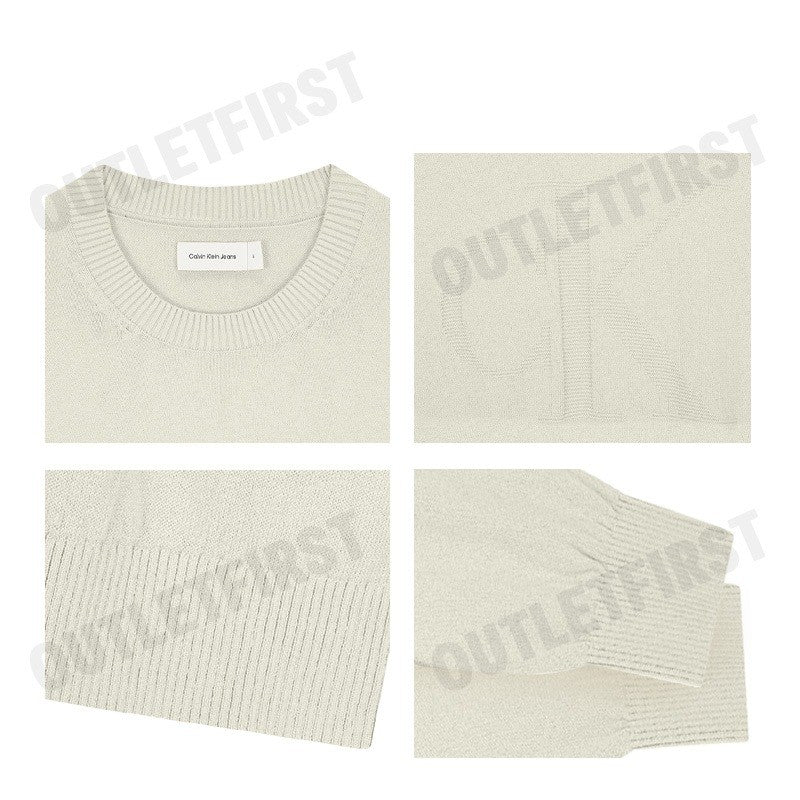 CALVIN KLEIN JEANS รุ่น MEN'S IVORY CK INTARSIA MIXED STITCH SWEATER CODE: J326453 PD7 เสื้อสเวตเตอร์ เสื้อผู้ชาย สีครีม