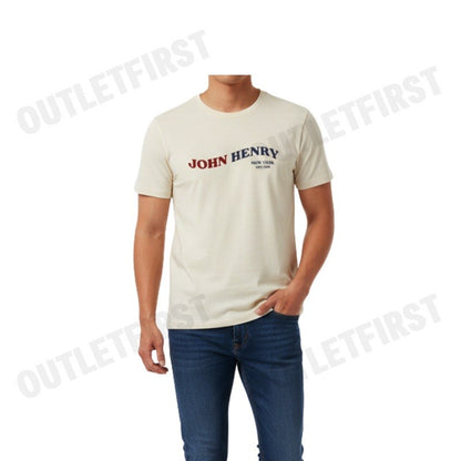 JOHN HENRY รุ่น MEN'S SLIM FIT T-SHIRT (OFF-WHITE) CODE: JH S125MTSSM25 เสื้อยืดคอกลมผู้ชาย เสื้อสีครีม จอร์นเฮนรี่