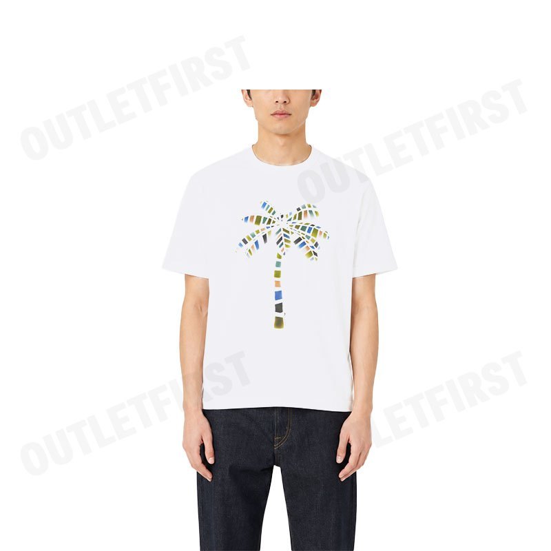 PS PAUL SMITH รุ่น MEN'S PALM TREE GRAPHIC T-SHIRT WHITE CODE: M2R 220X PP5073 01 เสื้อยืดคอกลม เสื้อยืดผู้ชาย เสื้อยืด