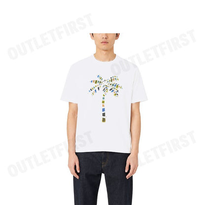 PS PAUL SMITH รุ่น MEN'S PALM TREE GRAPHIC T-SHIRT WHITE CODE: M2R 220X PP5073 01 เสื้อยืดคอกลม เสื้อยืดผู้ชาย เสื้อยืด