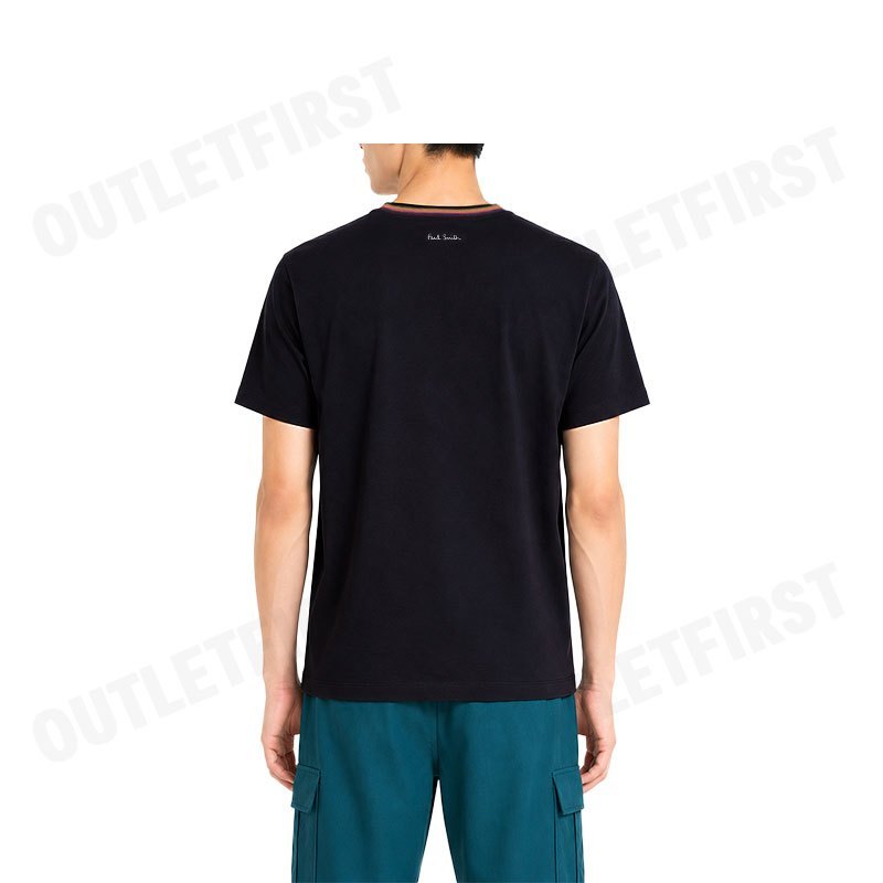 Paul Smith รุ่น 'Artist Stripe' Collar Cotton T-Shirt Code: M1R 697PS H00084 79 เสื้อยืดคอกลม เสื้อยืดผู้ชาย เสื้อสีดำ