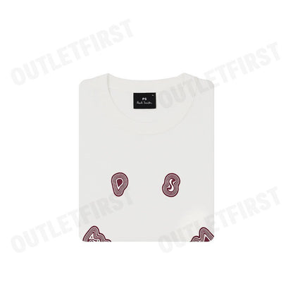 PS PAUL SMITH รุ่น MEN'S PS HAPPY T-SHIRT OFF-WHITE CODE: M2R 204Z PP5078 02 เสื้อยืดคอกลม เสื้อยืดผู้ชาย เสื้อยืดสีขาว
