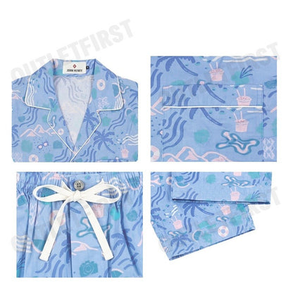 JOHN HENRY รุ่น MEN'S SHORT-SLEEVED PAJAMA SET CODE: JU JU6052SL เซ็ทชุดนอน ชุดนอนผู้ชาย ชุดนอนสีฟ้า