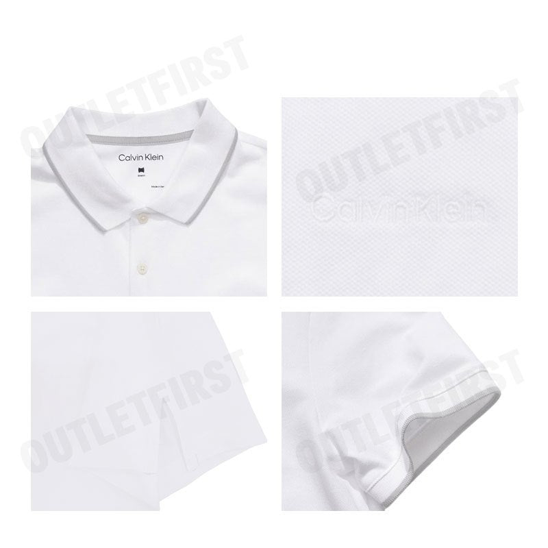 CALVIN KLEIN รุ่น MEN'S STRETCH PIQUE SOLID TIPPED SHORT SLEEVE POLO SHIRT CODE: 40FC261 YAA เสื้อโปโล เสื้อคอปก ผู้ชาย