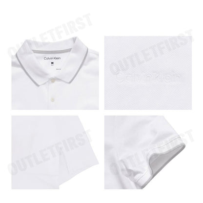 CALVIN KLEIN รุ่น MEN'S STRETCH PIQUE SOLID TIPPED SHORT SLEEVE POLO SHIRT CODE: 40FC261 YAA เสื้อโปโล เสื้อคอปก ผู้ชาย
