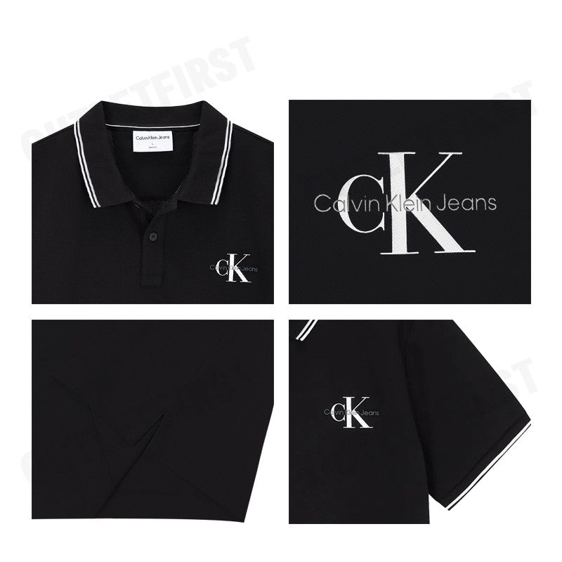 CALVIN KLEIN JEANS รุ่น MONOLOGO SLIM TIPPED POLO CODE: J324245 BEH เสื้อโปโล เสื้อโปโลแขนสั้น เสื้อโปโลผู้ชาย