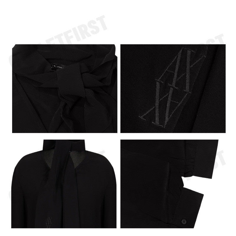 ARMANI EXCHANGE  รุ่น WOMEN'S CREPE DE CHINE SHIRT WITH BOW CODE: 6DYH04 YN6UZ 1200 เสื้อเบลาส์ผู้หญิง เสื้อสีดำ