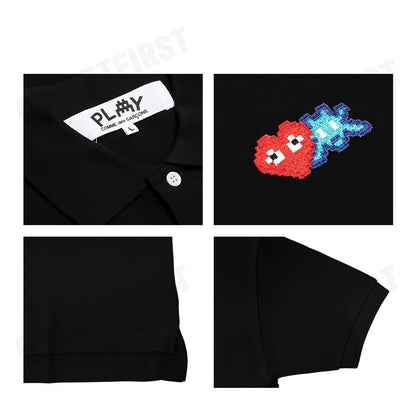 PLAY COMME DES GARÇONS รุ่น MEN POLO SHIRT CODE: AZ-T336 (BLACK) เสื้อโปโลผู้ชาย เสื้อหัวใจสีแดงเอเลี่ยน โปโลแขนสั้น