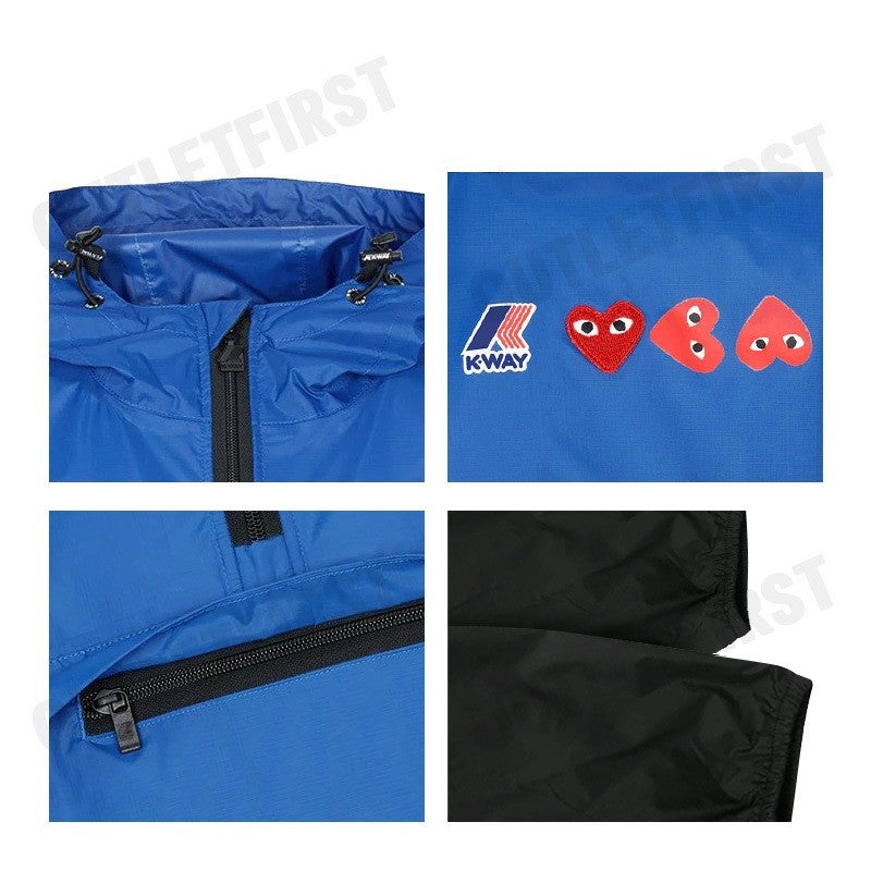 PLAY COMME DES GARÇONS X K-WAY รุ่น MEN HALF ZIP JACKET CODE: AZ J506 051 2 2 (BLUE/BLACK) เสื้อแจ็คเก็ตผู้ชาย