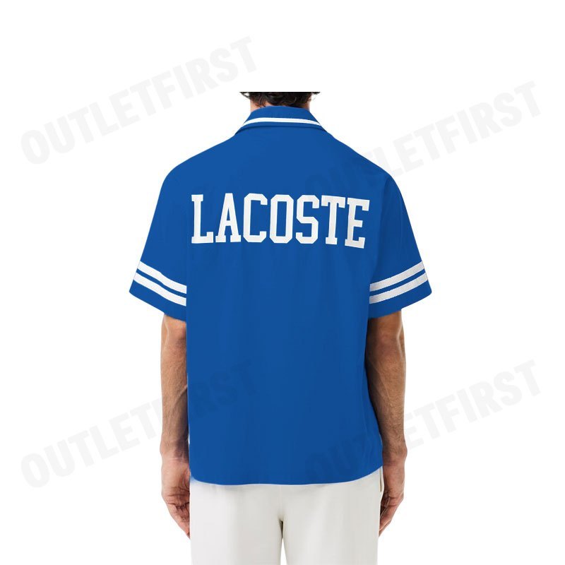 LACOSTE รุ่น MEN'S PRINT COTTON TWILL SHIRT CODE: CH7225 10 ITV เสื้อเชิ้ต เสื้อแขนสั้น เสื้อผู้ชาย