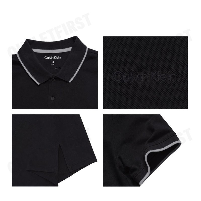 CALVIN KLEIN รุ่น MEN'S STRETCH PIQUE SOLID TIPPED SHORT SLEEVE POLO SHIRT CODE: 40FC261 UB1 เสื้อโปโล เสื้อคอปก ผู้ชาย