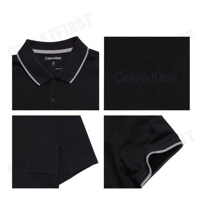 CALVIN KLEIN รุ่น MEN'S STRETCH PIQUE SOLID TIPPED SHORT SLEEVE POLO SHIRT CODE: 40FC261 UB1 เสื้อโปโล เสื้อคอปก ผู้ชาย