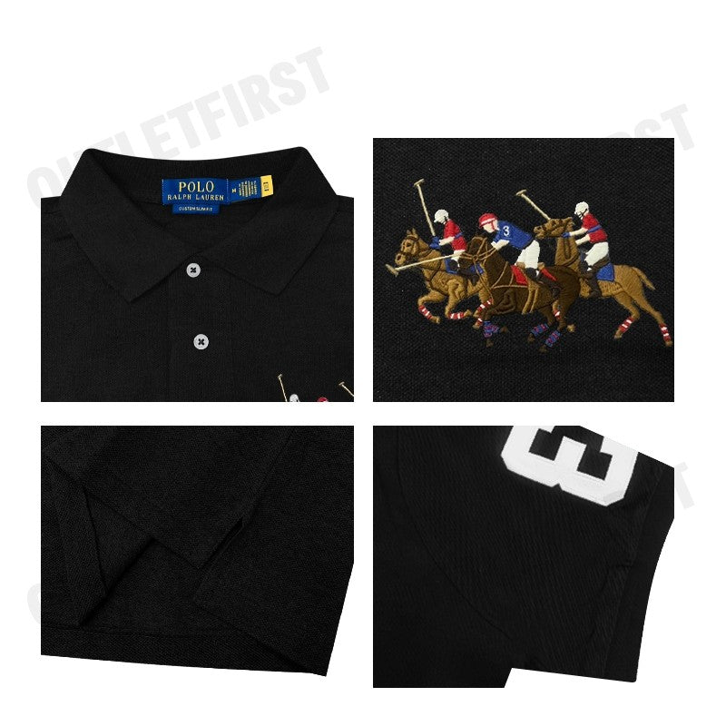 POLO RALPH LAUREN รุ่น CUSTOM SLIM FIT TRIPLE-PONY POLO SHIRT CODE: 710868798003 เสื้อโปโล เสื้อโปโลสีดำ โปโลแขนสั้น