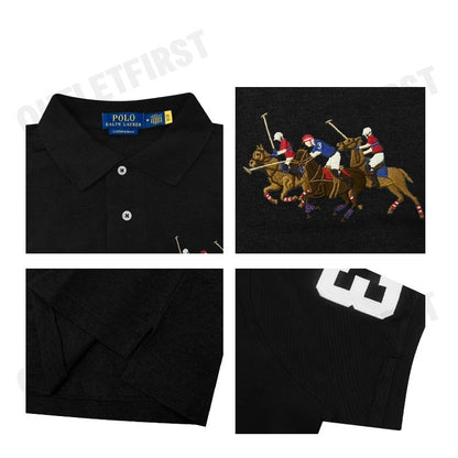 POLO RALPH LAUREN รุ่น CUSTOM SLIM FIT TRIPLE-PONY POLO SHIRT CODE: 710868798003 เสื้อโปโล เสื้อโปโลสีดำ โปโลแขนสั้น