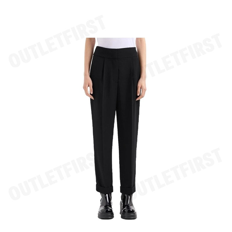 ARMANI EXCHANGE รุ่น ASV FABRIC TROUSERS WITH PLEATS AND TURN-UPS CODE: 6DYP10 YN9JZ 1200 กางเกงขายาว กางเกงผู้หญิง สีดำ