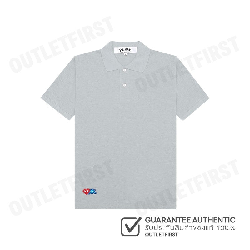 PLAY COMME DES GARÇONS รุ่น MEN POLO SHIRT CODE: AZ-T336 (GREY) เสื้อโปโลผู้ชาย เสื้อหัวใจสีแดงเอเลี่ยน เสื้อแขนสั้น