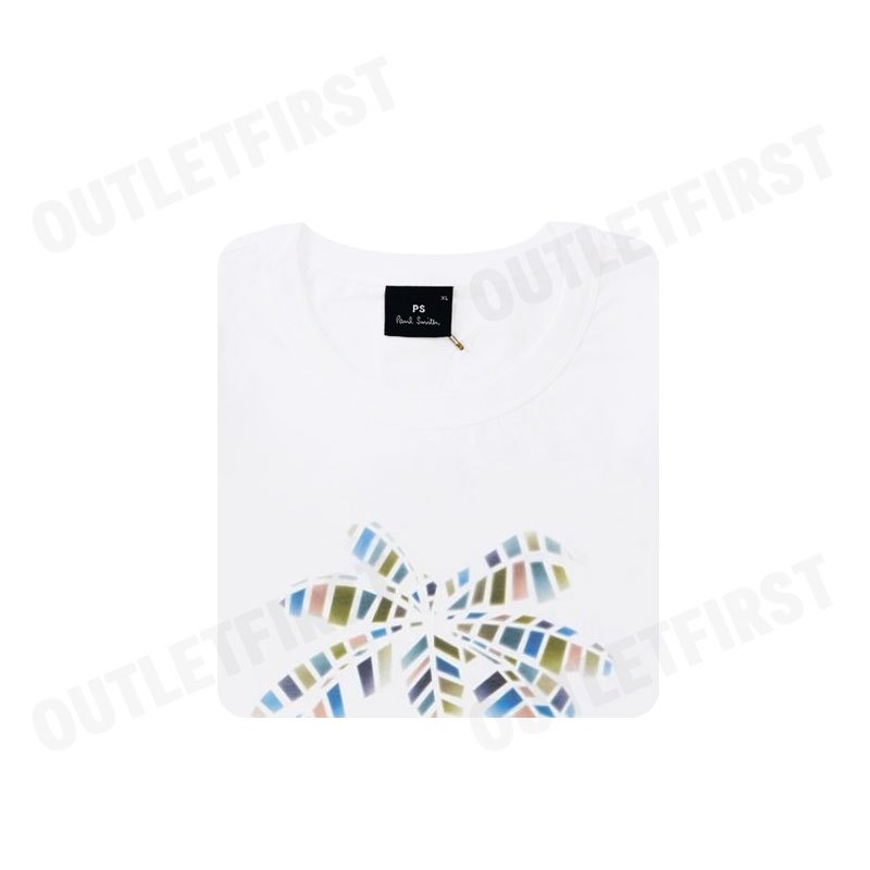PS PAUL SMITH รุ่น MEN'S PALM TREE GRAPHIC T-SHIRT WHITE CODE: M2R 220X PP5073 01 เสื้อยืดคอกลม เสื้อยืดผู้ชาย เสื้อยืด