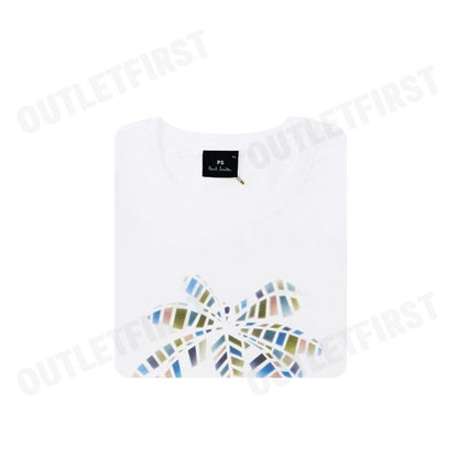 PS PAUL SMITH รุ่น MEN'S PALM TREE GRAPHIC T-SHIRT WHITE CODE: M2R 220X PP5073 01 เสื้อยืดคอกลม เสื้อยืดผู้ชาย เสื้อยืด