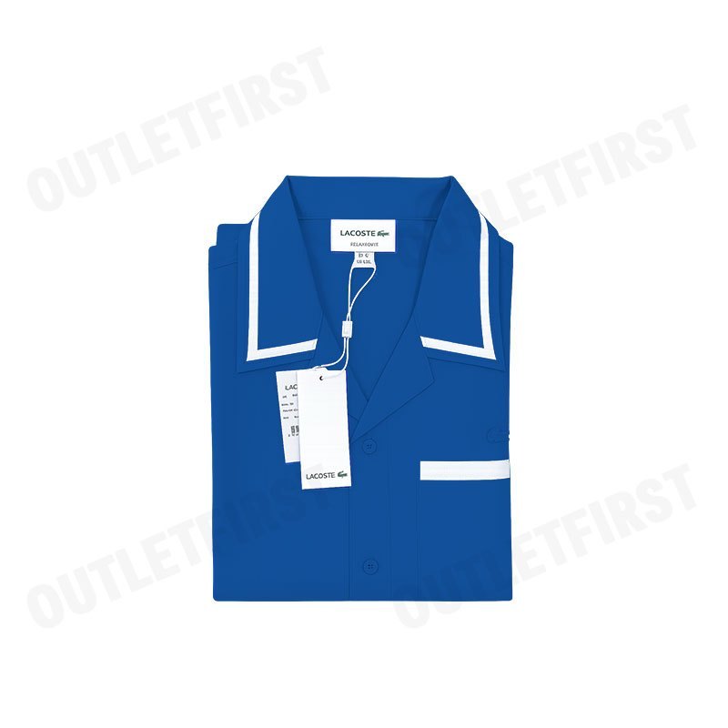 LACOSTE รุ่น MEN'S PRINT COTTON TWILL SHIRT CODE: CH7225 10 ITV เสื้อเชิ้ต เสื้อแขนสั้น เสื้อผู้ชาย