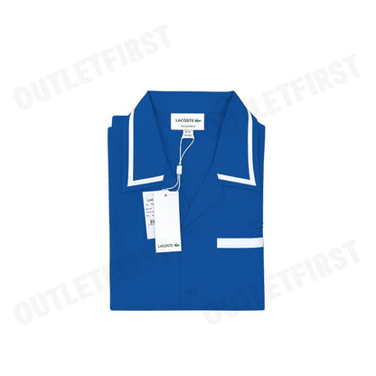 LACOSTE รุ่น MEN'S PRINT COTTON TWILL SHIRT CODE: CH7225 10 ITV เสื้อเชิ้ต เสื้อแขนสั้น เสื้อผู้ชาย