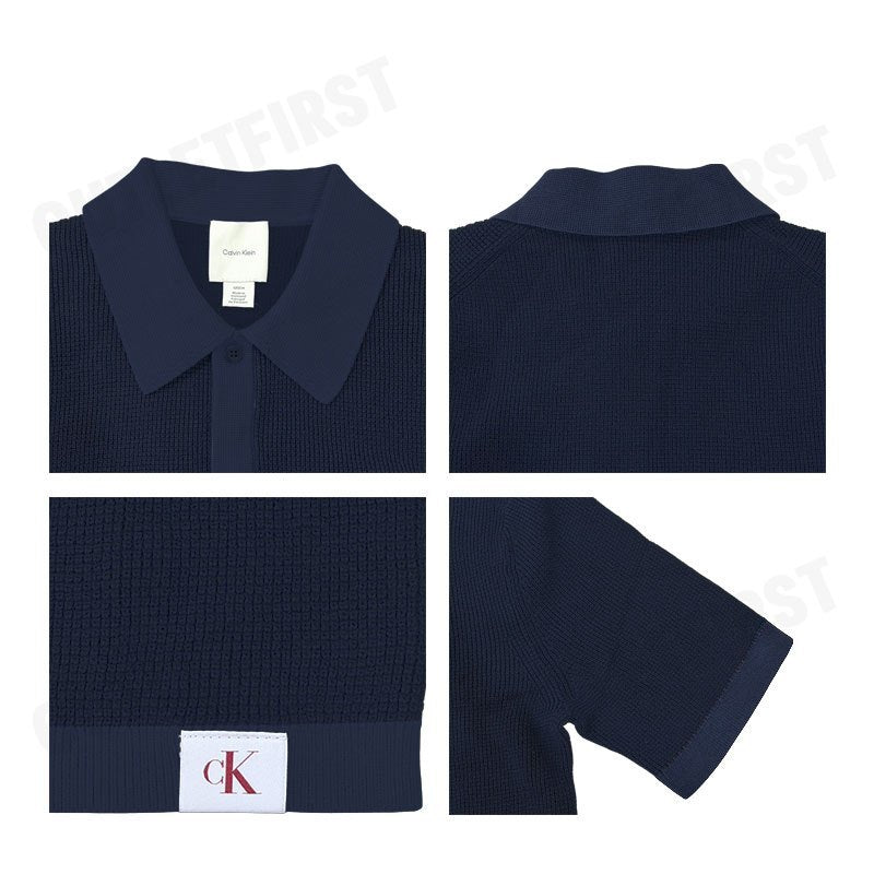 CALVIN KLEIN รุ่น SMOOTH COTTON WAFFLE SWEATER POLO SHIRT CODE: 40BM304 CEF เสื้อโปโล เสื้อแขนสั้น เสื้อผู้ชาย