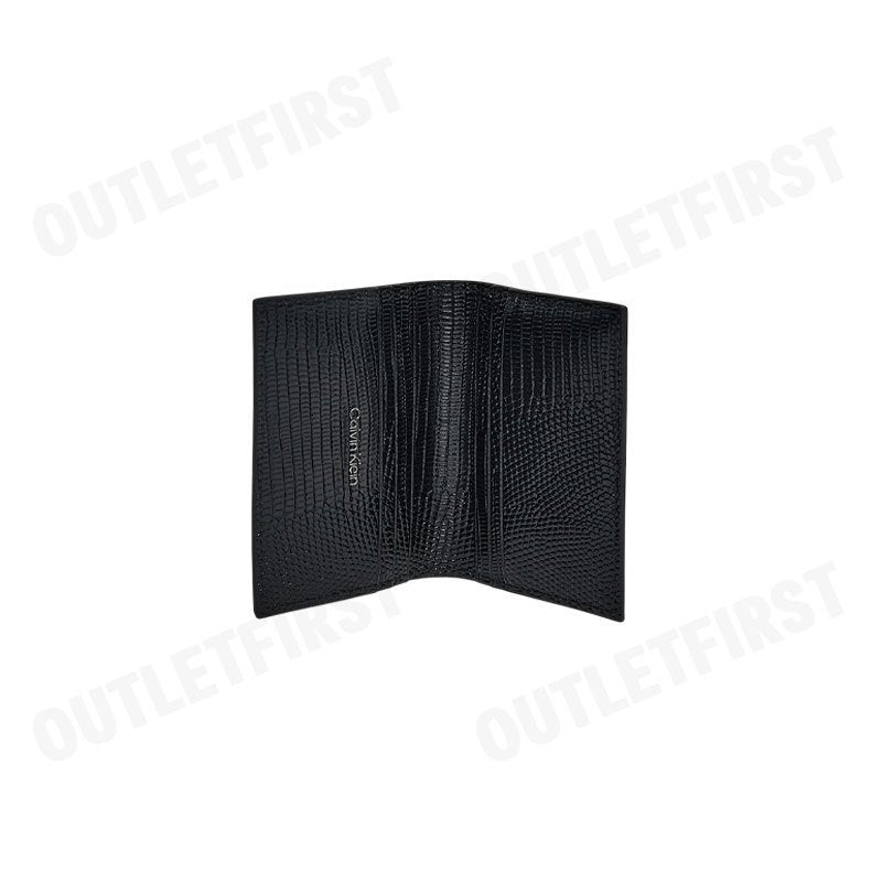 CALVIN KLEIN MEN'S LIZARD EMBOSSED LEATHER CARD WALLET COLOR BLACK CODE: 4D1101G UB1