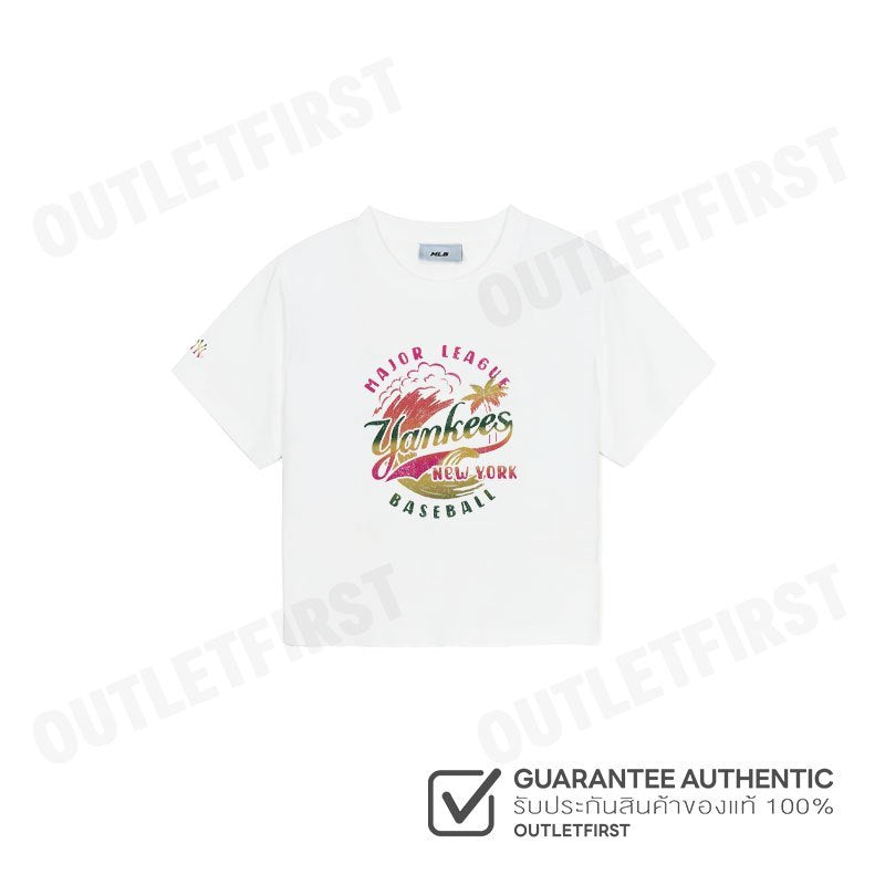 MLB รุ่น WOMEN'S SUMMER VINTAGE WASHED GRAPHIC CROP SHORT SLEEVE T-SHIRT CODE: 3FTSX0153 50WHS เสื้อครอป เสื้อแขนสั้น