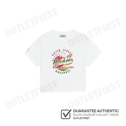 MLB รุ่น WOMEN'S SUMMER VINTAGE WASHED GRAPHIC CROP SHORT SLEEVE T-SHIRT CODE: 3FTSX0153 50WHS เสื้อครอป เสื้อแขนสั้น