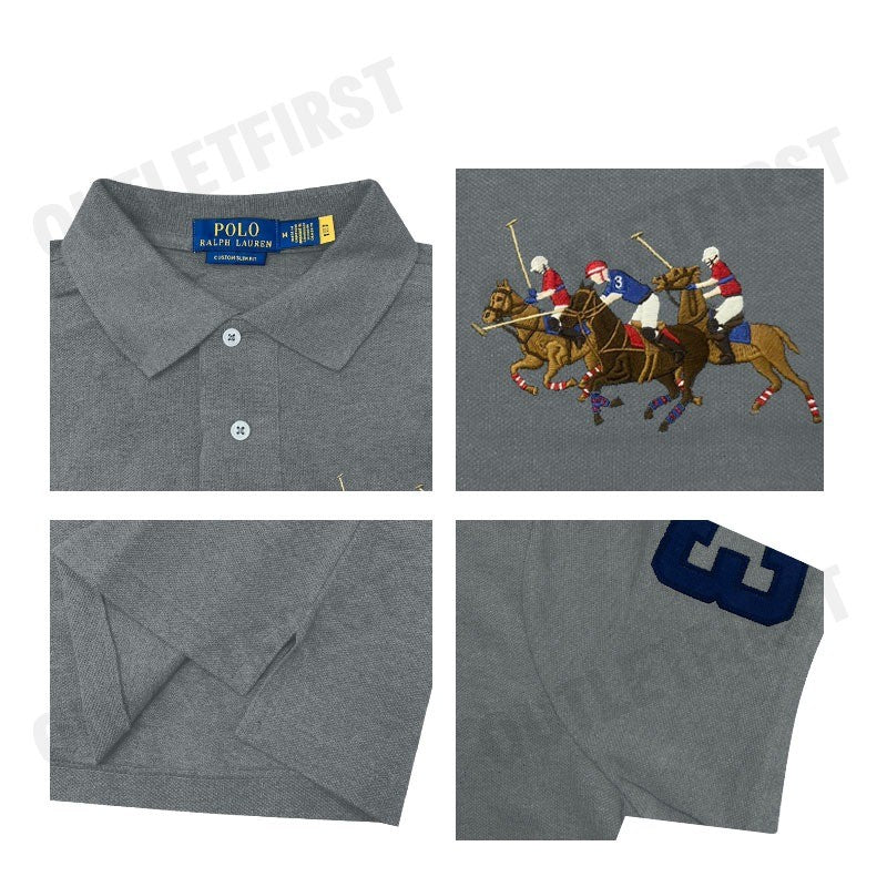 POLO RALPH LAUREN รุ่น CUSTOM SLIM FIT TRIPLE-PONY POLO SHIRT CODE: 710868798006 เสื้อโปโล เสื้อโปโลผู้ชาย โปโลแขนสั้น