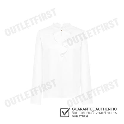 G2000 รุ่น WOMEN'S SATIN STAND COLLAR RUFFLED LONG SLEEVES BLOUSE CODE: 46241091 01 เสื้อเบลาส์ เสื้อผู้หญิง เสื้อสีขาว