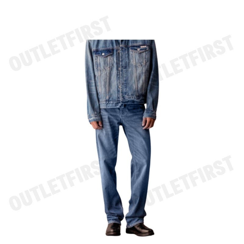 CALVIN KLEIN JEANS  รุ่น MEN'S 90 STRAIGHT FIT MID BLUE STONEWASH JEANS CODE: J326406 1A4 กางเกงยีนส์ผู้ชาย กางเกงขายาว