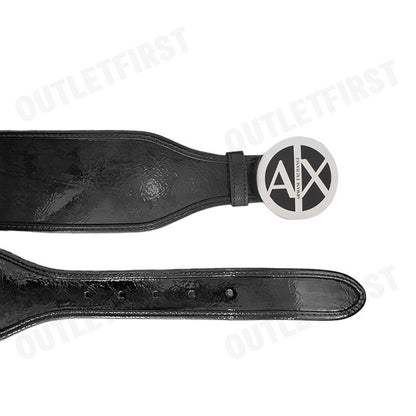 ARMANI EXCHANGE รุ่น WOMEN'S HIGH PATENT LEATHER BELT WITH LOGO CODE: 941184 4F716 00020 เข็มขัดผู้หญิง เข็มขัดสีดำ