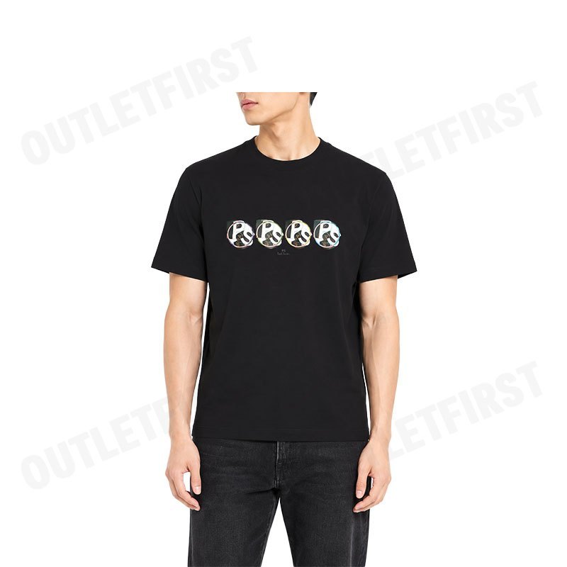 PS PAUL SMITH รุ่น PS CIRCLE LOGO' PRINT T-SHIRT CODE: M2R 220X PP5120 79 เสื้อยืดคอกลม เสื้อยืดสีดำ เสื้อผู้ชาย