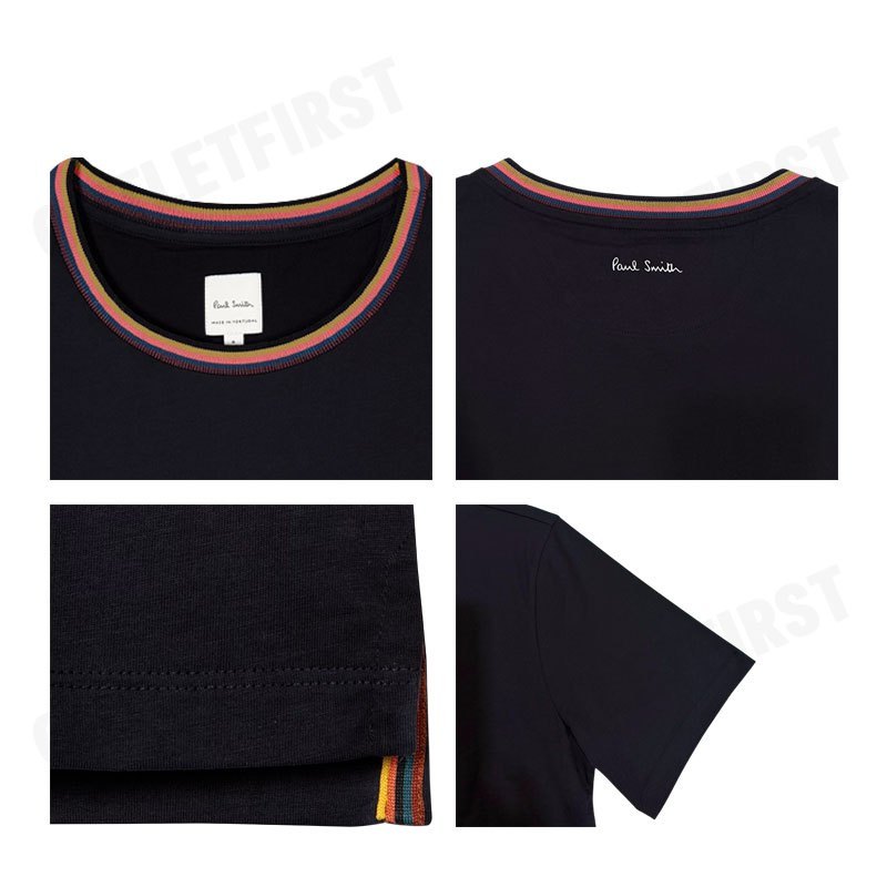 Paul Smith รุ่น 'Artist Stripe' Collar Cotton T-Shirt Code: M1R 697PS H00084 79 เสื้อยืดคอกลม เสื้อยืดผู้ชาย เสื้อสีดำ