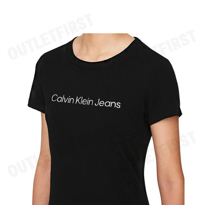 CALVIN KLEIN JEANS รุ่น INSTITUTIONAL LOGO SLIM TEE CODE: J224949 BEH เสื้อยืดคอกลม เสื้อยืดผู้หญิง เสื้อยืดสีดำ