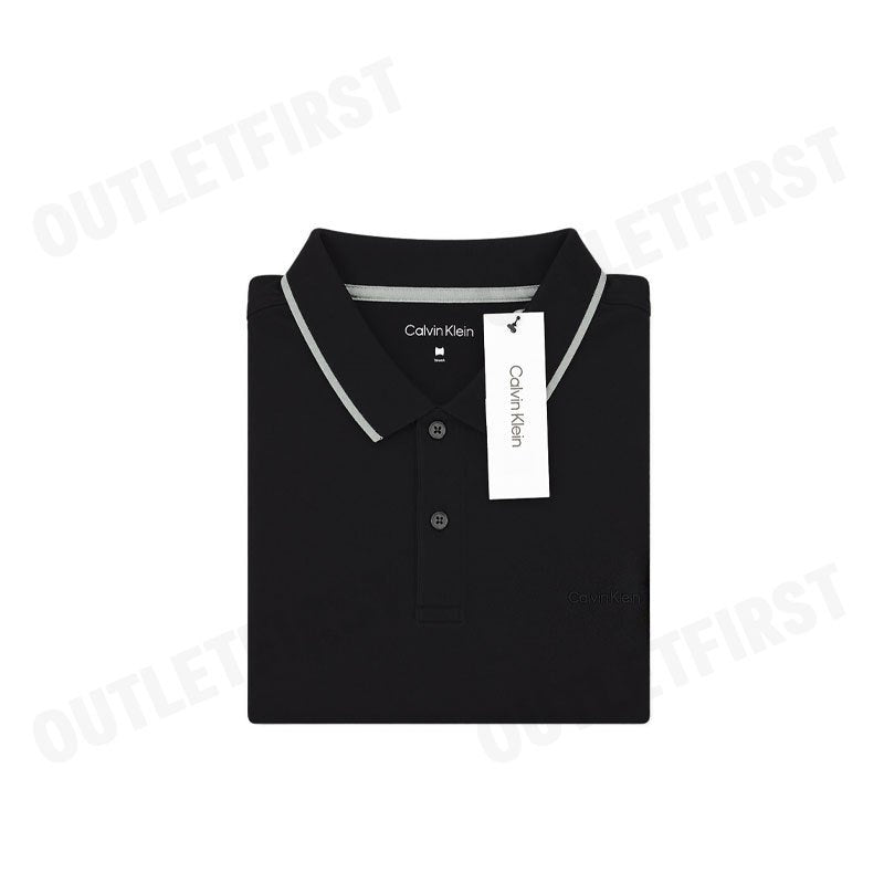 CALVIN KLEIN รุ่น MEN'S STRETCH PIQUE SOLID TIPPED SHORT SLEEVE POLO SHIRT CODE: 40FC261 UB1 เสื้อโปโล เสื้อคอปก ผู้ชาย