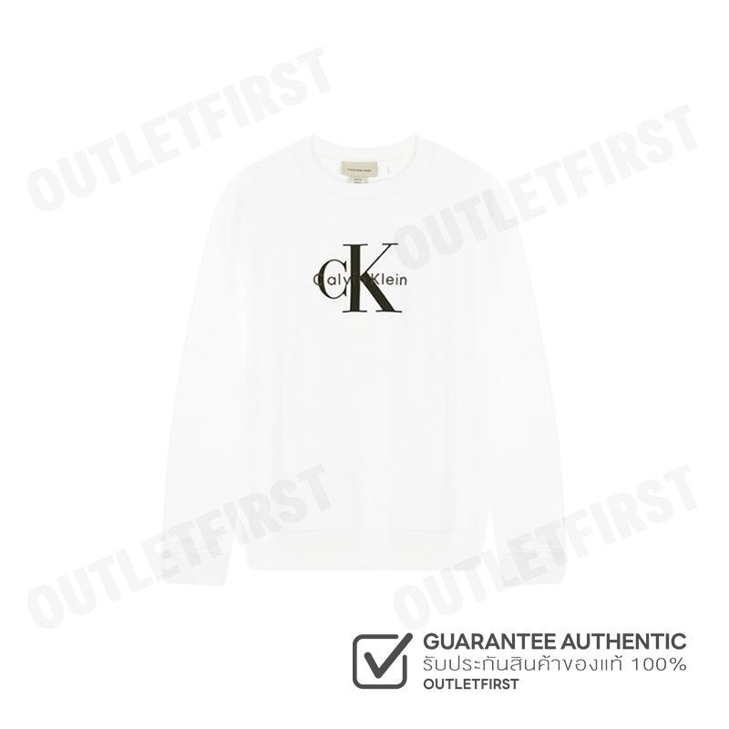 CALVIN KLEIN JEANS WOMEN'S MONOLOGO FRENCH TERRY RELAXED SWEATSHIRT COLOR WHITE CODE: 47B234G YAA