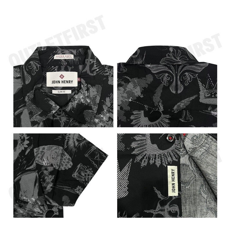 JOHN HENRY รุ่น MEN'S SHORT SLEEVES SLIM FIT SHIRT (BLACK) CODE: JH F424MSSSM32 เสื้อเชิ้ตแขนสั้น เสื้อเชิ้ตผู้ชาย