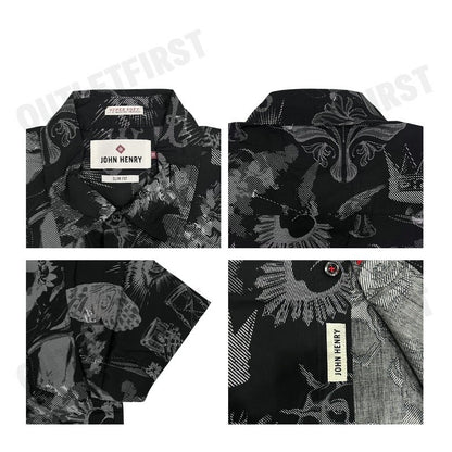 JOHN HENRY รุ่น MEN'S SHORT SLEEVES SLIM FIT SHIRT (BLACK) CODE: JH F424MSSSM32 เสื้อเชิ้ตแขนสั้น เสื้อเชิ้ตผู้ชาย