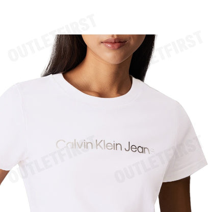 CALVIN KLEIN JEANS รุ่น INSTITUTIONAL LOGO SLIM TEE CODE: J224949 YAF เสื้อยืดคอกลม เสื้อยืดผู้หญิง เสื้อยืดสีขาว