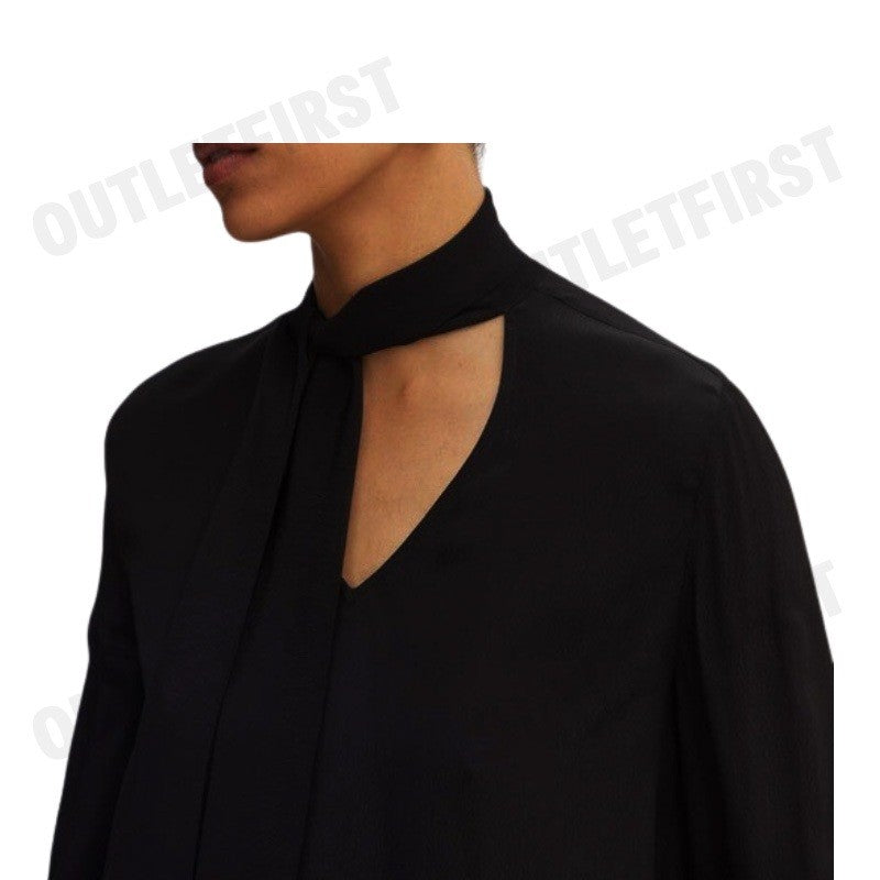 ARMANI EXCHANGE  รุ่น WOMEN'S CREPE DE CHINE SHIRT WITH BOW CODE: 6DYH04 YN6UZ 1200 เสื้อเบลาส์ผู้หญิง เสื้อสีดำ