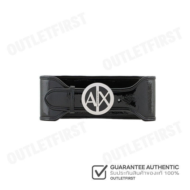 ARMANI EXCHANGE รุ่น WOMEN'S HIGH PATENT LEATHER BELT WITH LOGO CODE: 941184 4F716 00020 เข็มขัดผู้หญิง เข็มขัดสีดำ