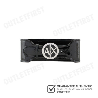 ARMANI EXCHANGE รุ่น WOMEN'S HIGH PATENT LEATHER BELT WITH LOGO CODE: 941184 4F716 00020 เข็มขัดผู้หญิง เข็มขัดสีดำ