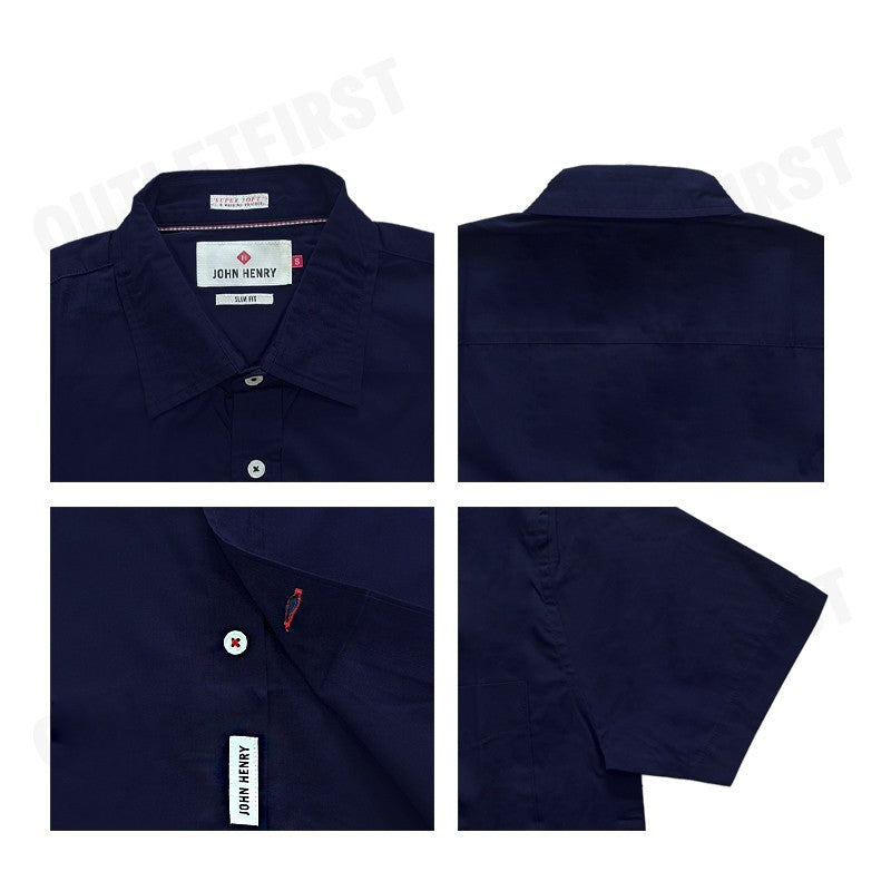 JOHN HENRY รุ่น MEN'S SHORT SLEEVES SLIM FIT SHIRT (NAVY) CODE: JH F624MSSSM53 เสื้อเชิ้ตแขนสั้นผู้ชาย สีกรม เสื้อจอร์น