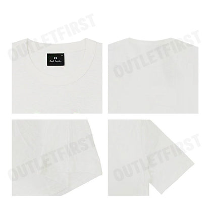 PS PAUL SMITH รุ่น MEN'S PS HAPPY T-SHIRT OFF-WHITE CODE: M2R 204Z PP5078 02 เสื้อยืดคอกลม เสื้อยืดผู้ชาย เสื้อยืดสีขาว