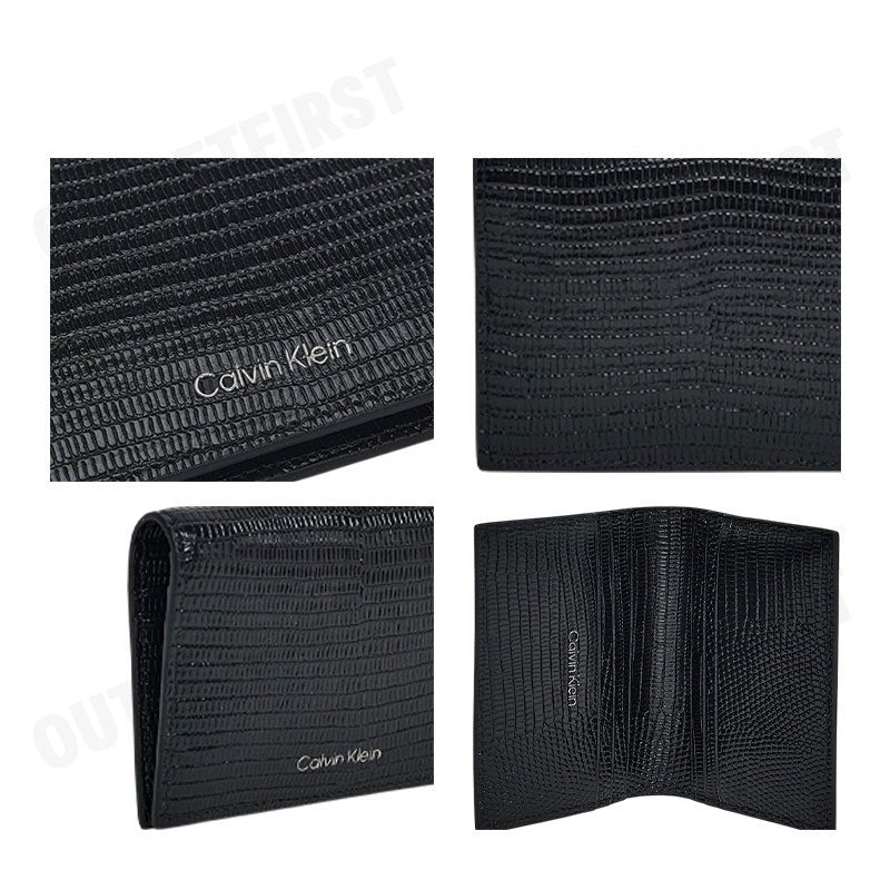 CALVIN KLEIN MEN'S LIZARD EMBOSSED LEATHER CARD WALLET COLOR BLACK CODE: 4D1101G UB1